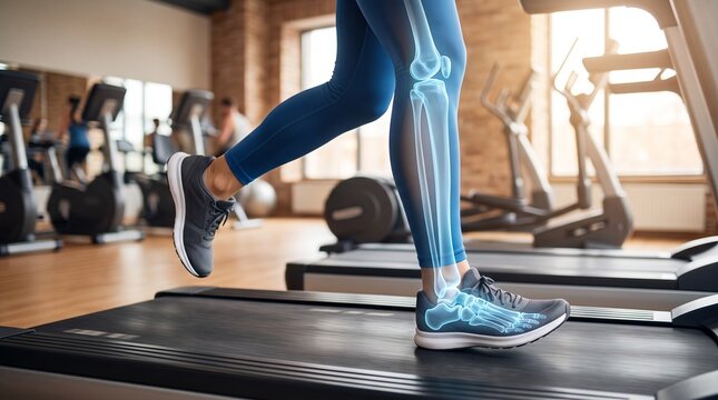 Fitness Treadmill Workout Glowing Skeleton Leg Anatomy Medical Concept