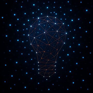 Abstract digital lightbulb formed by connecting glowing points and lines symbolizing strategic thinking