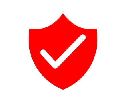 Red shield icon with a white check mark symbol for security and protection concepts