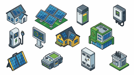 Isometric pixel art of eco friendly technology and buildings. © Dono