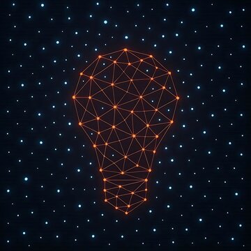 Abstract digital lightbulb formed by connecting glowing points and lines symbolizing strategic thinking