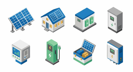 Fototapeta premium Colorful isometric icons of renewable energy technology.