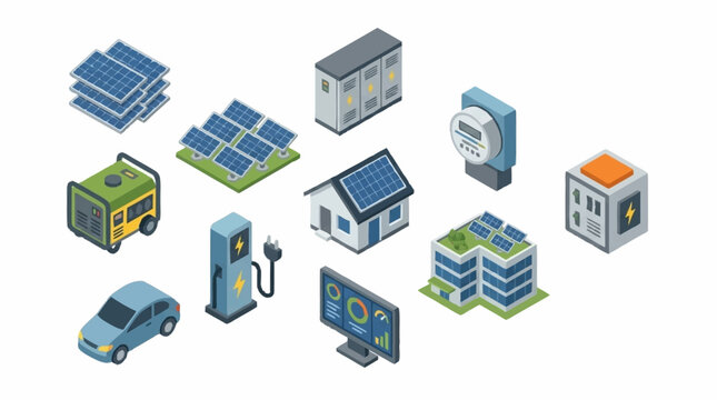 Flat Design Icons for Renewable Energy and Technology.