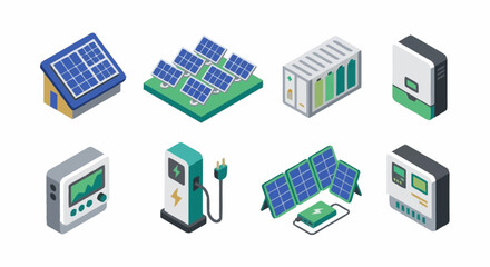 Fototapeta premium Isometric Solar Energy Technology Icons Set.