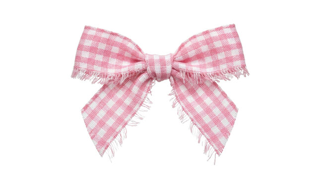 Pink gingham bow with frayed ends: charming fabric decoration