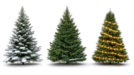 Fototapeta premium three distinct evergreen christmas trees are displayed against a transoarent background