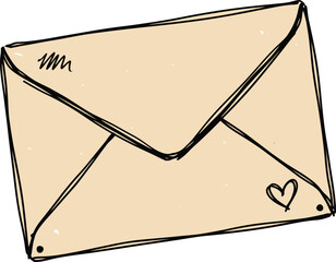 Hand drawn vintage envelope vector illustration, rustic paper mail icon with heart detail, sketch style love letter for romantic greetings © 成 sнıηяα тєηsєı ツ