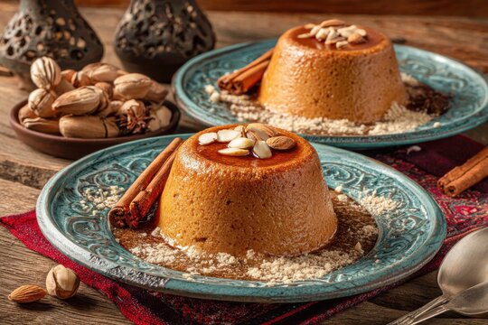 Traditional Turkish dessert Kalburabasti with almonds