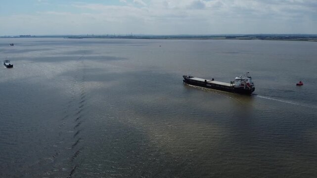 Drone.  Shipping, dry cargo vessel, River Humber. 