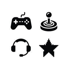 Flat Design Gaming Icons Set with Controller Headset Joystick and Star Symbol © A.G Designer