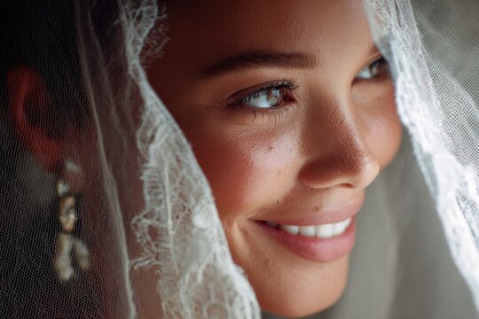 Young bride with veil on wedding day