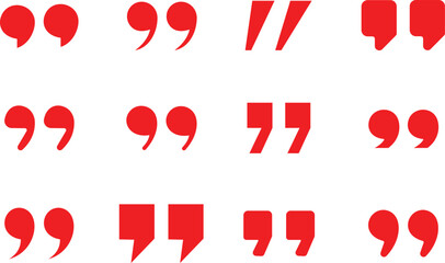 Set of red quotation mark in various styles and shapes for typography and text isolated on a white background © farhanatisha
