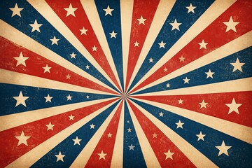 Obraz premium Vintage starburst flag pattern with radial stars and stripes