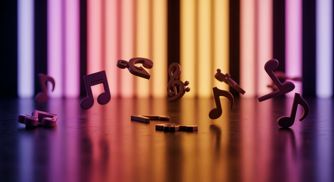 Vibrant 3D musical notes 