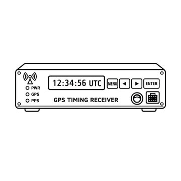 Digital GPS timing receiver device with display and buttons.