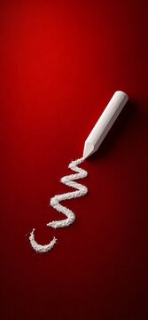 Creative Chalk Pencil Drawing Exclamation Mark on Red Background