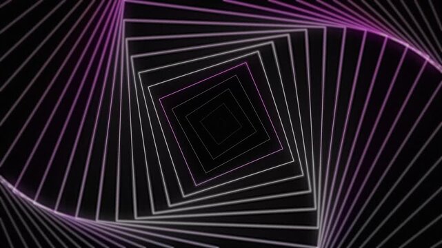Abstract Neon Square Tunnel Loop &ndash; Futuristic Geometric Spiral Background with Gradient Light Lines 4K Geometric pattern with purple and gray lines.