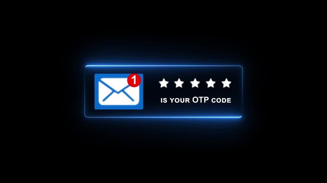 Secure your online account with a quick OTP code verification on your mobile device on a black background. Motion graphics of message otp input concept
