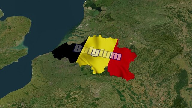 Belgium 4K Map Animation with Flag Political Map Geographic Borders and Satellite 3D View