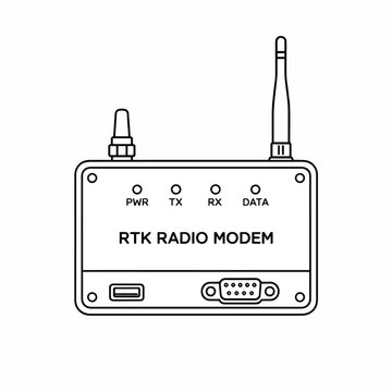 RTK Radio Modem Device with Antenna and Ports.