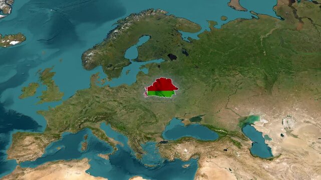 4k Belarus Animated 3D Map in 4K with National Flag Satellite View and Political Borders