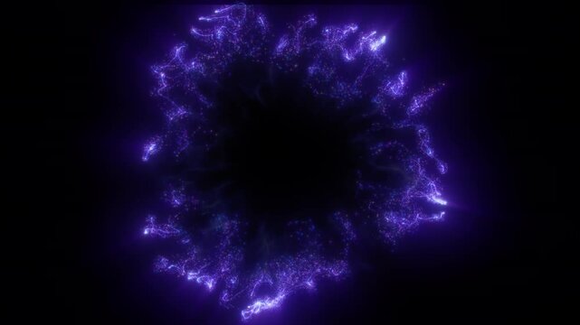 4K Blue Glitter Particle Explosion Abstract Light Burst Background Animation Video. Purple particles isolated on black. Trend effect for motion design, overlays, intros, or festive visuals.