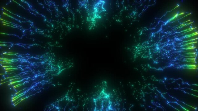 4K Blue Glitter Particle Explosion Abstract Light Burst Background Animation Video. Purple particles isolated on black. Trend effect for motion design, overlays, intros, or festive visuals.