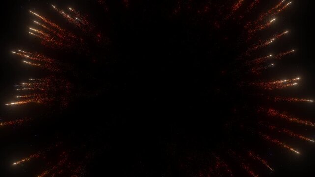 4K Golden Radial Particle Burst on Black Background. Gold Energy Rays, Sparkling Explosion, Motion Graphics Overlay, Logo Reveal Animation, 60 FPS, 2160p