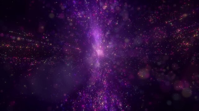 4K Purple Cosmic Dust Background. Galaxy Particles, Glowing Stardust, Space Nebula, Abstract Motion Graphics Overlay, Ambient Animation, 60 FPS, 2160p