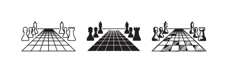 Chess board with pieces, depicted in perspective © KirST