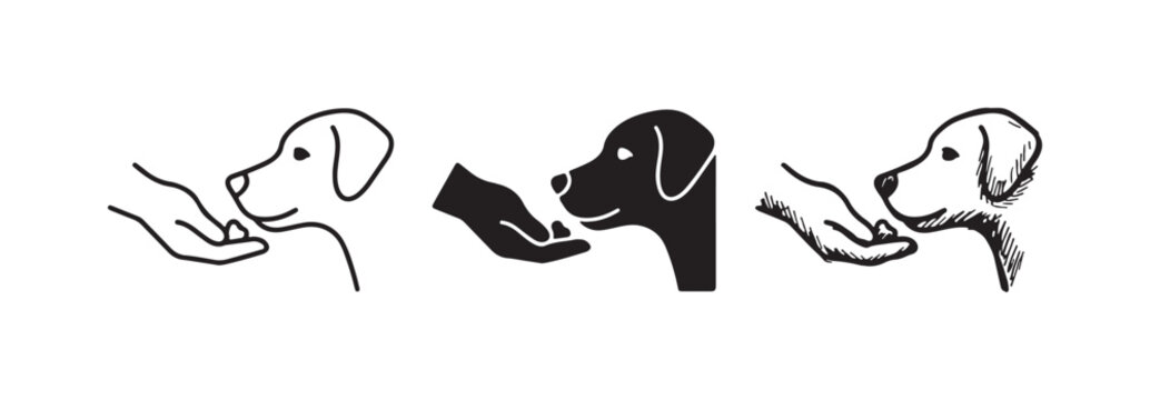 Hand Offering Treat to Dog Icon Set