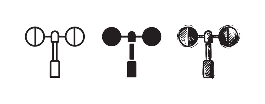 Simplified anemometer wind speed sensor icon set