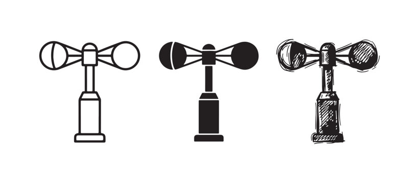 Anemometer for measuring wind speed icon set
