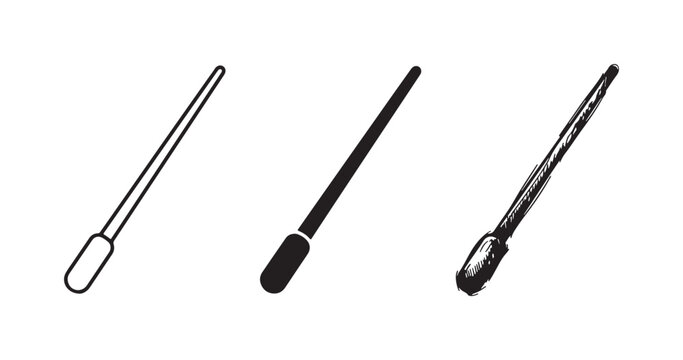 Conductor's baton icon set with a rounded handle in outline, solid, and sketchy styles