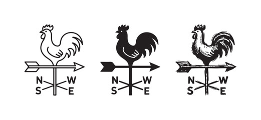 Rooster Weather Vane with Compass Directions Icon Set © KirST