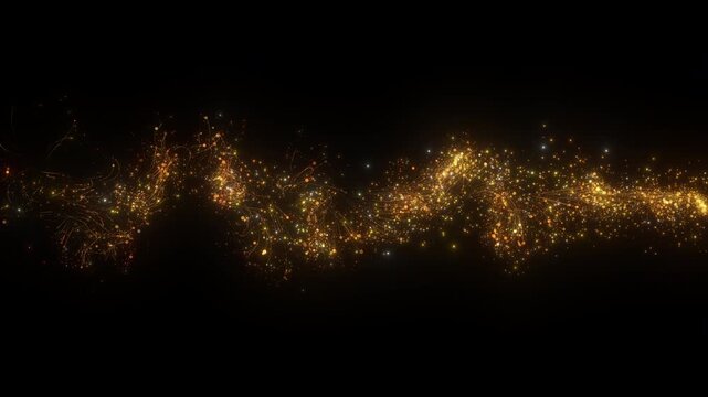 4K Golden Energy Wave Abstract Background. Flowing Glitter Particles, Sparkling Light Stream, Motion Graphics Overlay, Luxury Intro Animation, 60 FPS, 2160p