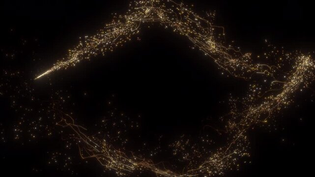 4K Golden Particle Arc Abstract Background. Glowing Glitter Trail, Sparkling Light Sweep, Luxury Motion Graphics Overlay, Logo Reveal Animation, 60 FPS, 2160p