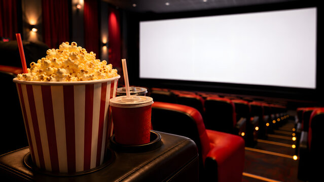 movie and cinema with popcorn and drink illustration