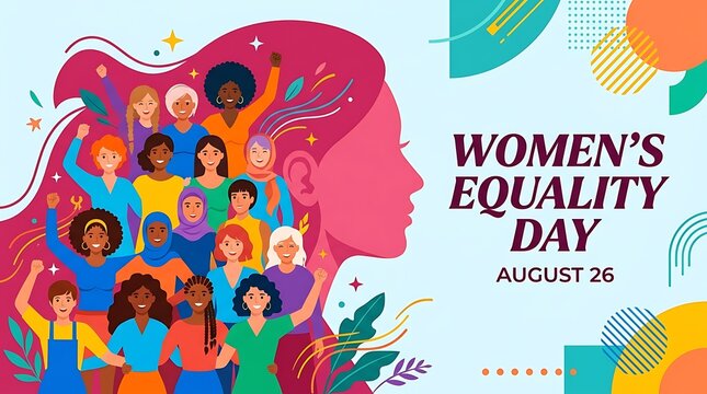 Large group of diverse women together for women's equality day celebration concept art on august 26 with equality, diversity