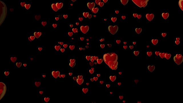 Floating red hearts background, romantic 3 d love symbols animation for valentine&rsquo;s day and wedding celebration projects