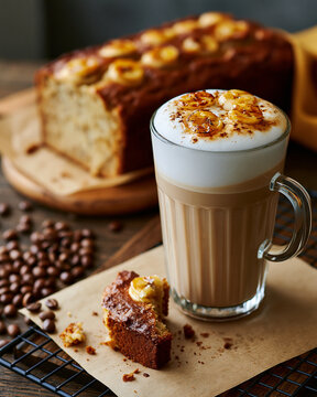 Warm moments with a rich latte and delicious cake in a cozy home cafe setting
