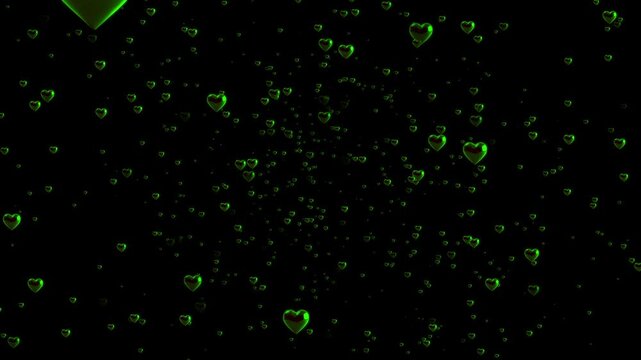 Green hearts floating background: abstract 3 d motion for romantic or celebration projects floating hearts