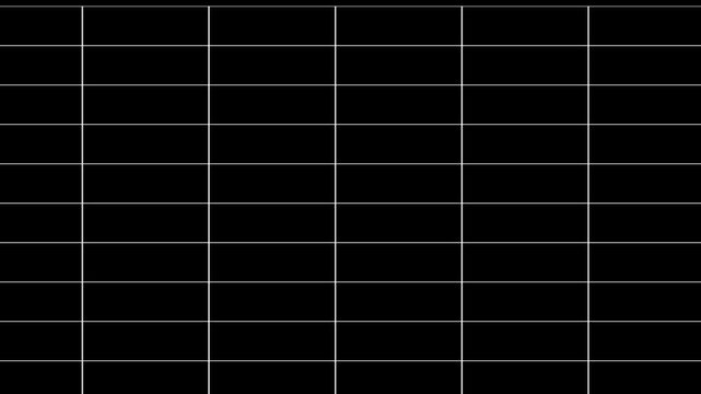 Minimalist white grid pattern on black background, abstract geometric motion loop lines