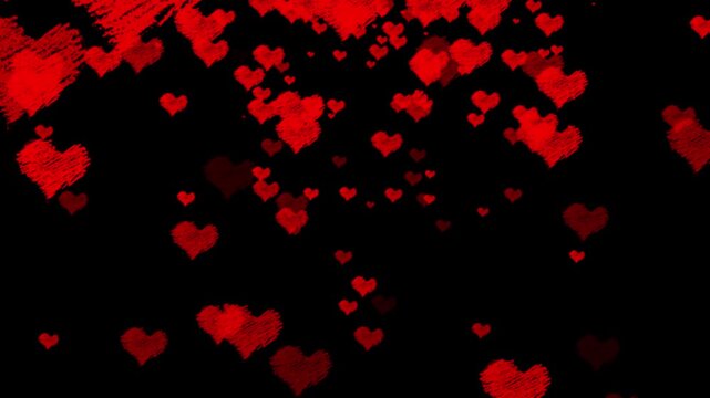 Red scribble heart animation floating on black background, for romantic valentine&rsquo;s, day motion