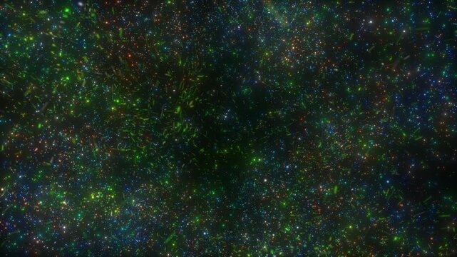 4K Green Galaxy Particle Background. Cosmic Dust, Colorful Stardust, Space Stars, Glowing Abstract Motion Graphics Overlay, Ambient Animation, 60 FPS, 2160p