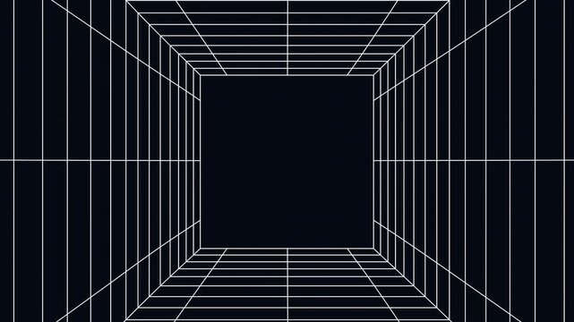 Wireframe tunnel perspective in dark background, futuristic concept