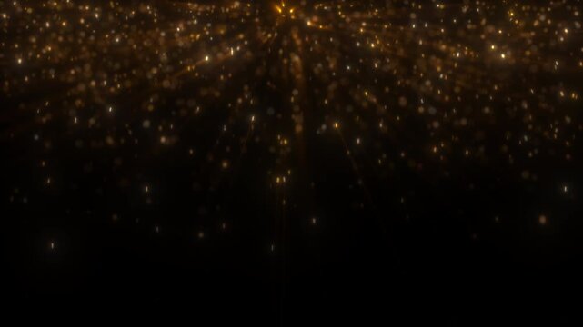 4K Golden Particle Rain Background. Falling Gold Glitter, Sparkling Dust, Luxury Motion Graphics Overlay, Festive Intro Animation, 60 FPS, 2160p