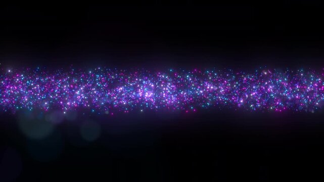 4K Purple Glitter Particle Background. Sparkling Dust Stream, Neon Bokeh Lights, Glowing Abstract Motion Graphics Overlay, Intro Animation, 60 FPS, 2160p
