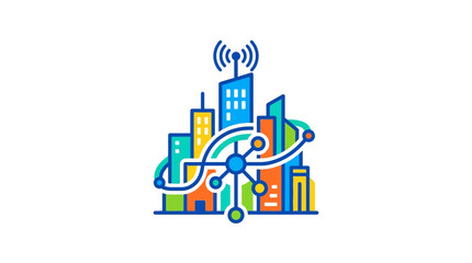 Obraz premium Smart City Network Illustration: Connectivity, Technology, Urban Infrastructure