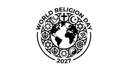 Obraz premium World Religion Day Emblem with Earth and Symbols of Faith